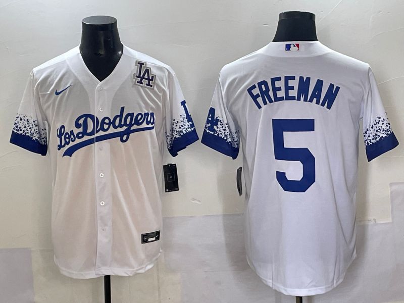 Men Los Angeles Dodgers #5 Freeman White blue City Edition Nike MLB Jersey style 8